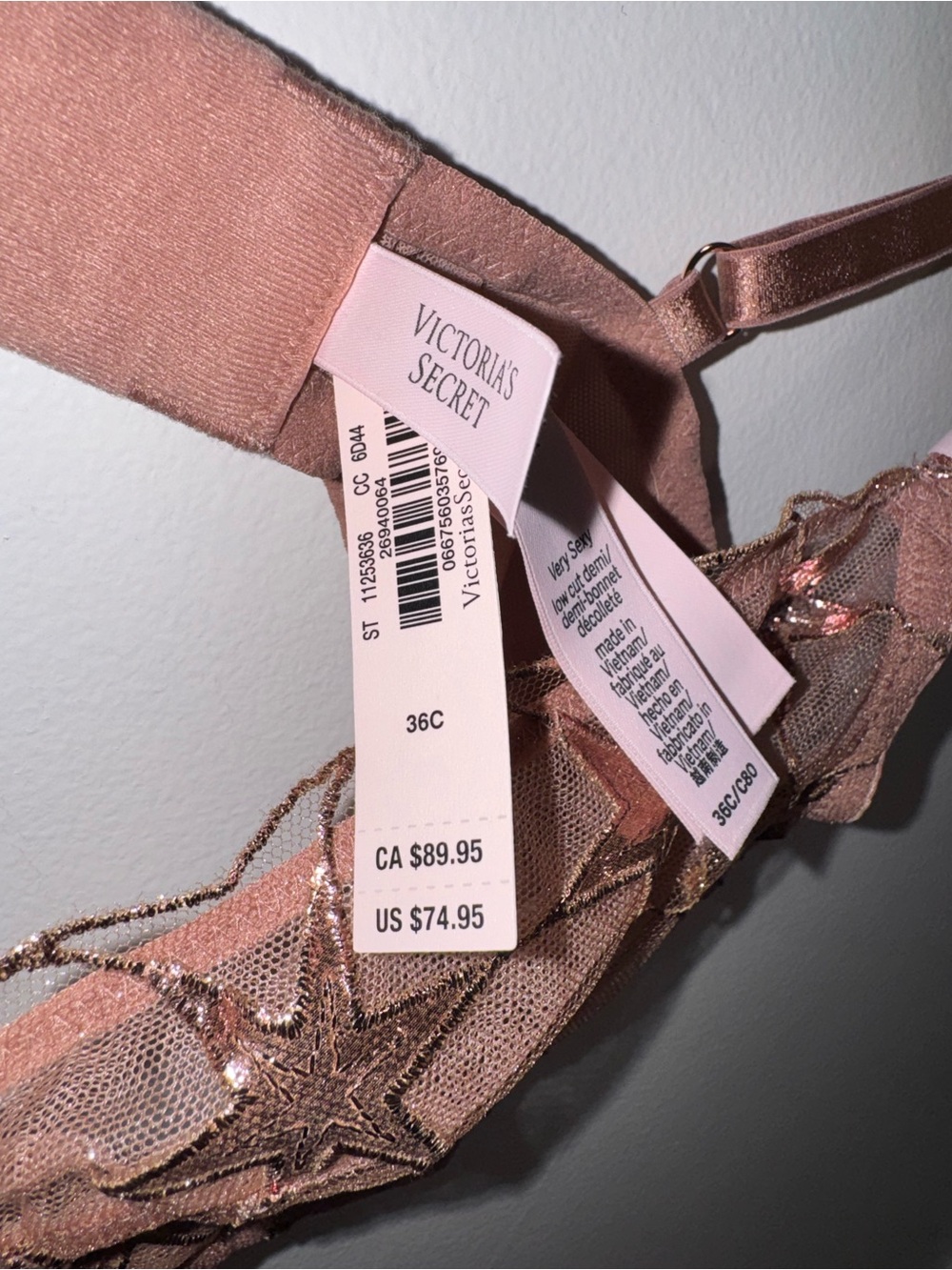 NWT Victoria’s Secret 36C Rose Gold Very Sexy Stardust Embroidery Demi Bra - Picture 10 of 11
